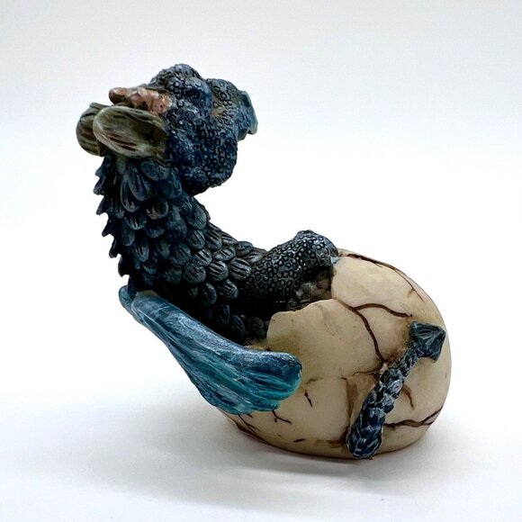 Blue Baby Dragon Hatchling Figurine in Cracked Egg Fantasy Mini Statue - Picture 5 of 7